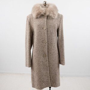 Vintage 90s M/L Fox Fur Collar Tweed Coat Tan